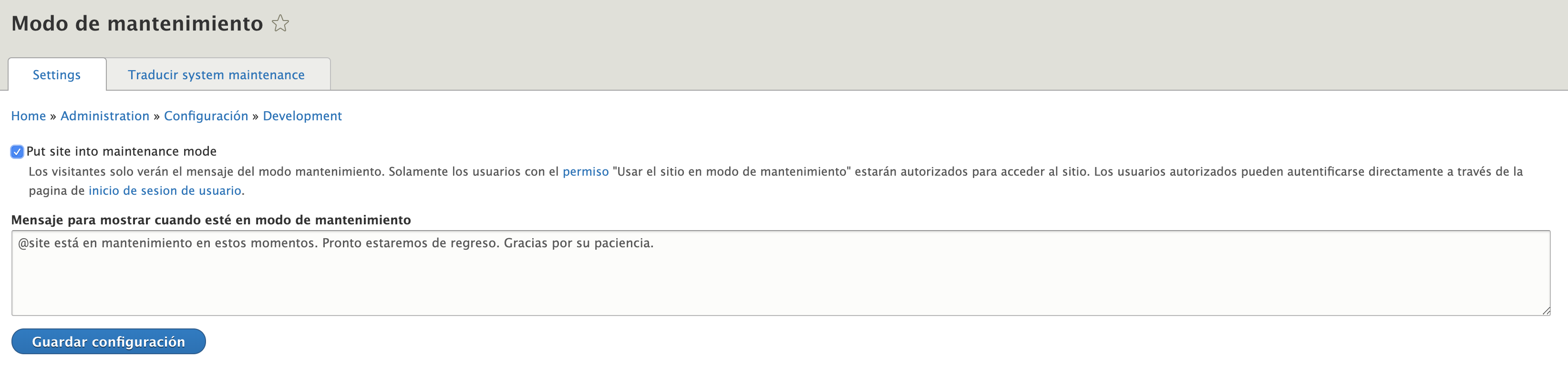 Modo mantenimiento